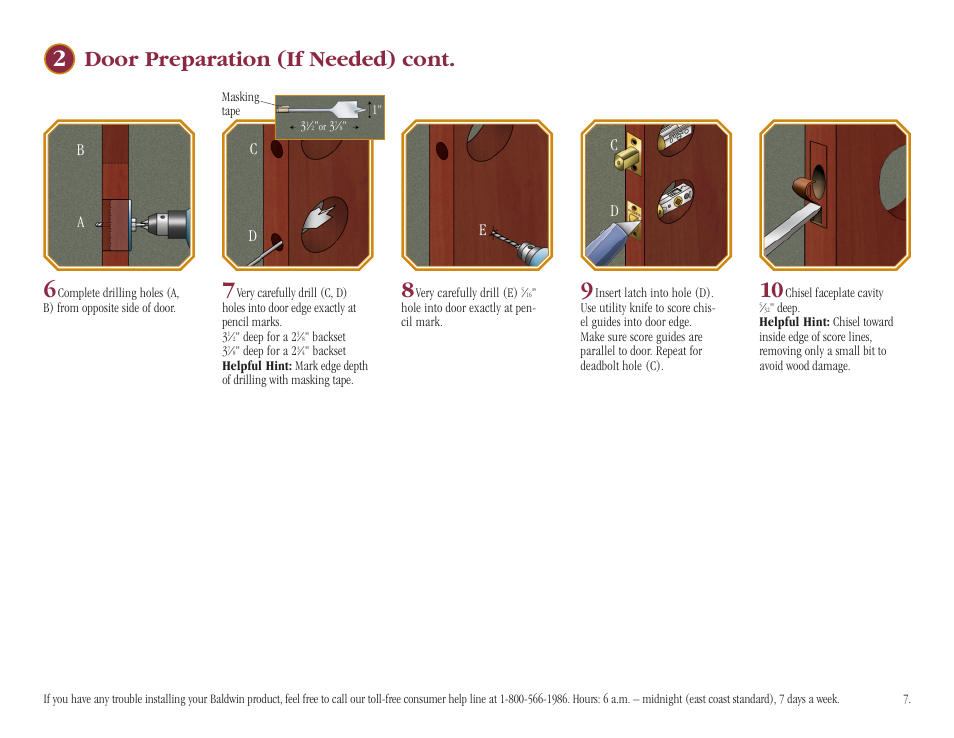 Door preparation (if needed) cont | Baldwin Stonegate Handleset User Manual | Page 7 / 13