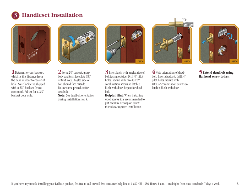 Handleset installation | Baldwin Stonegate Handleset User Manual | Page 8 / 13