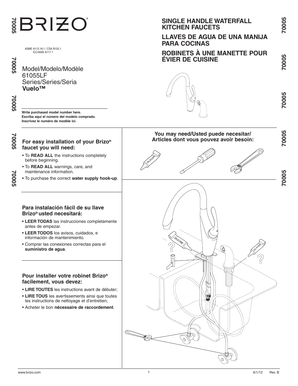 Factory Direct Hardware Brizo 61055LF Vuelo User Manual | 12 pages