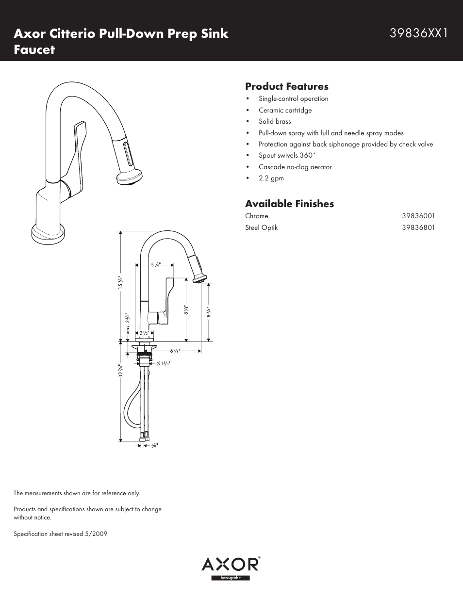 Factory Direct Hardware Hansgrohe 39836 Axor Citterio User Manual | 1 page