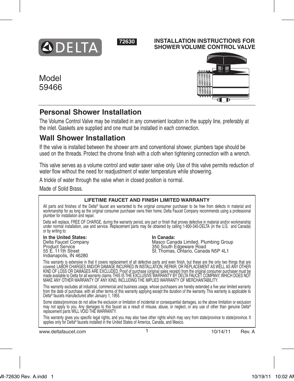 Factory Direct Hardware Delta 59466 Universal User Manual | 2 pages