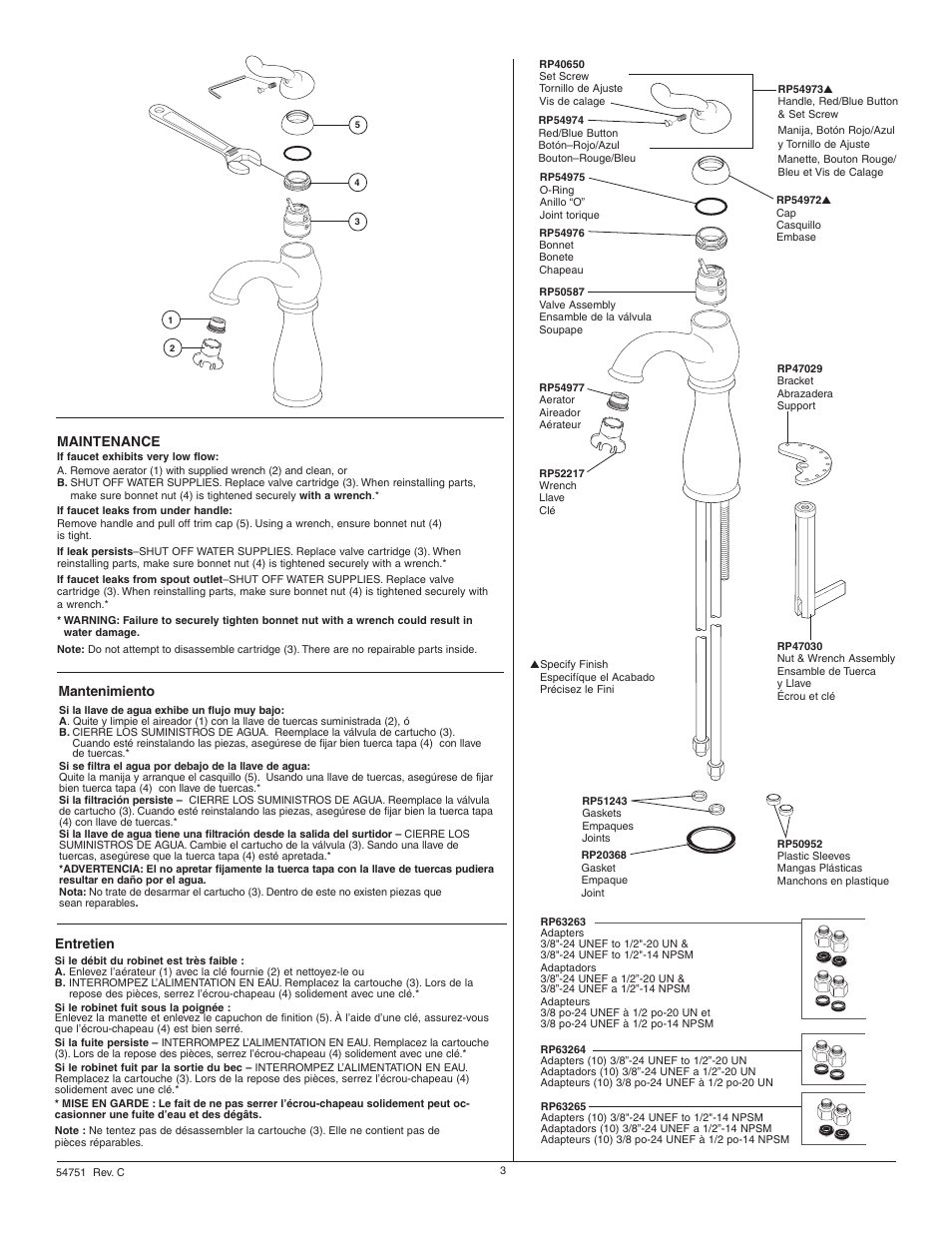 Maintenance, Mantenimiento, Entretien | Factory Direct Hardware Delta 579-DST User Manual | Page 3 / 8