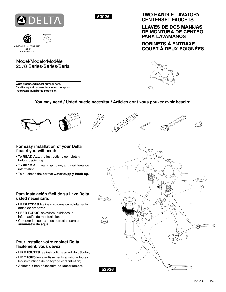 Factory Direct Hardware Delta 2578LF-278 User Manual | 8 pages