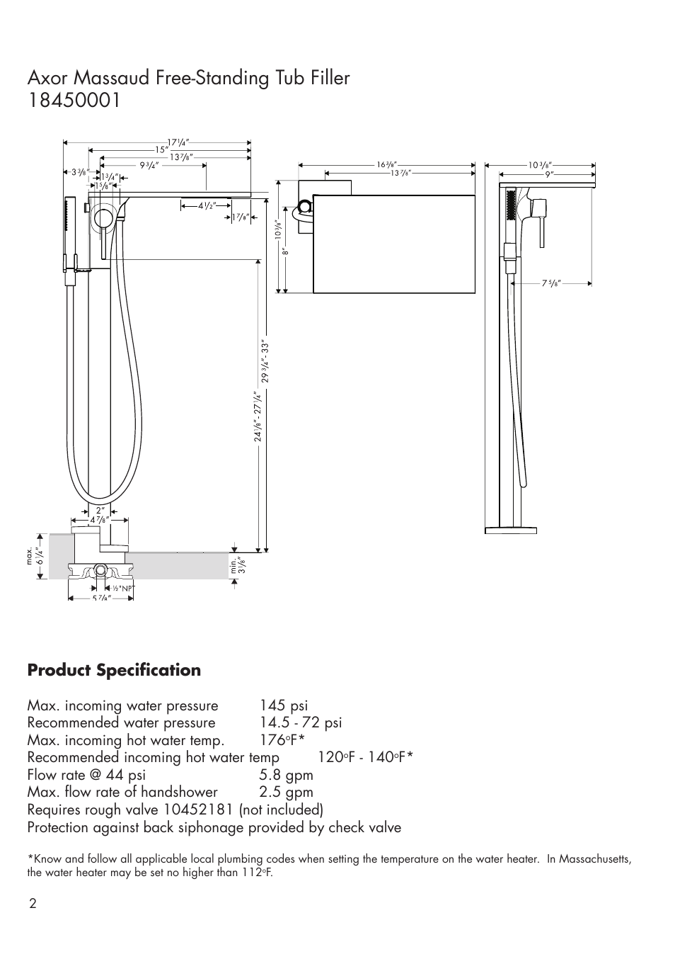 Factory Direct Hardware Hansgrohe 18450001 Axor Massaud User Manual | Page 2 / 12