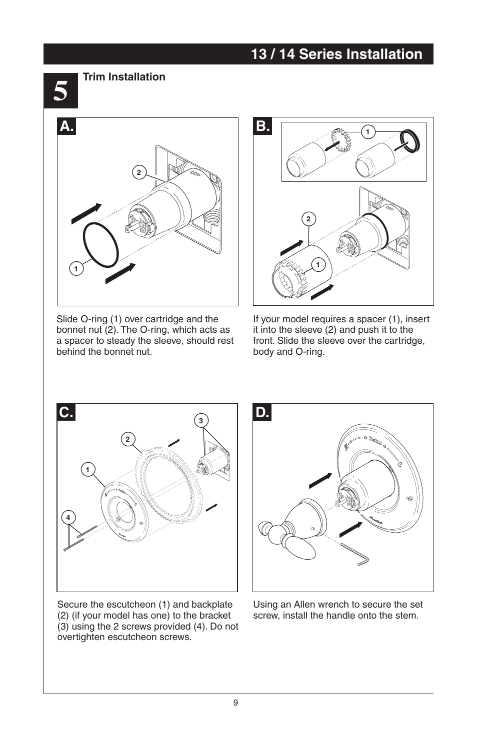 13 / 14 series installation, C. d. a. b | Factory Direct Hardware Delta T14278-H2OLHP User Manual | Page 11 / 34