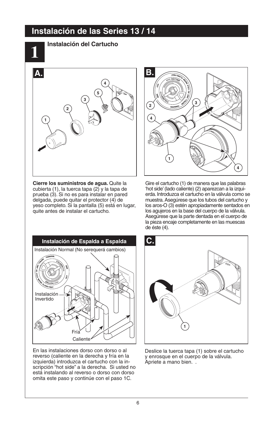 Instalación de las series 13 / 14, A. c | Factory Direct Hardware Delta T14278-H2OLHP User Manual | Page 18 / 34