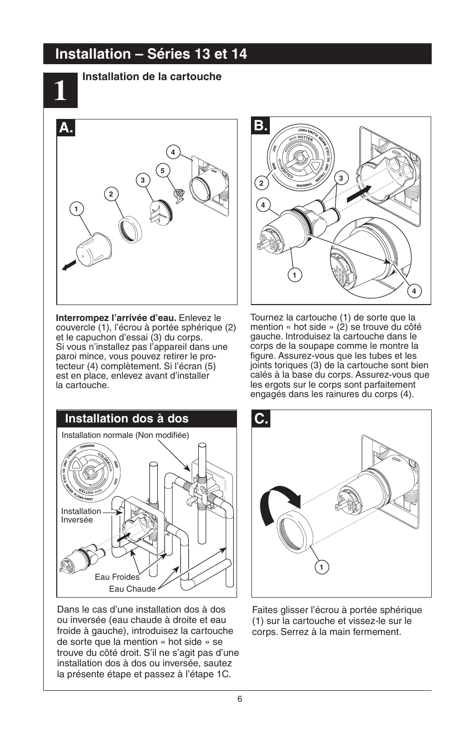 Installation – séries 13 et 14, Installation dos à dos | Factory Direct Hardware Delta T14278-H2OLHP User Manual | Page 28 / 34