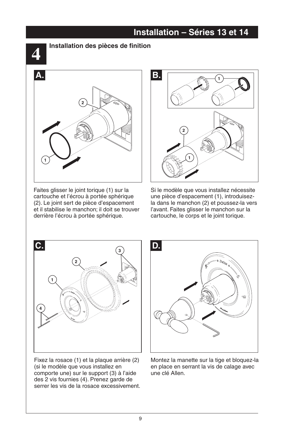 Installation – séries 13 et 14, C. d. a. b | Factory Direct Hardware Delta T14278-H2OLHP User Manual | Page 31 / 34