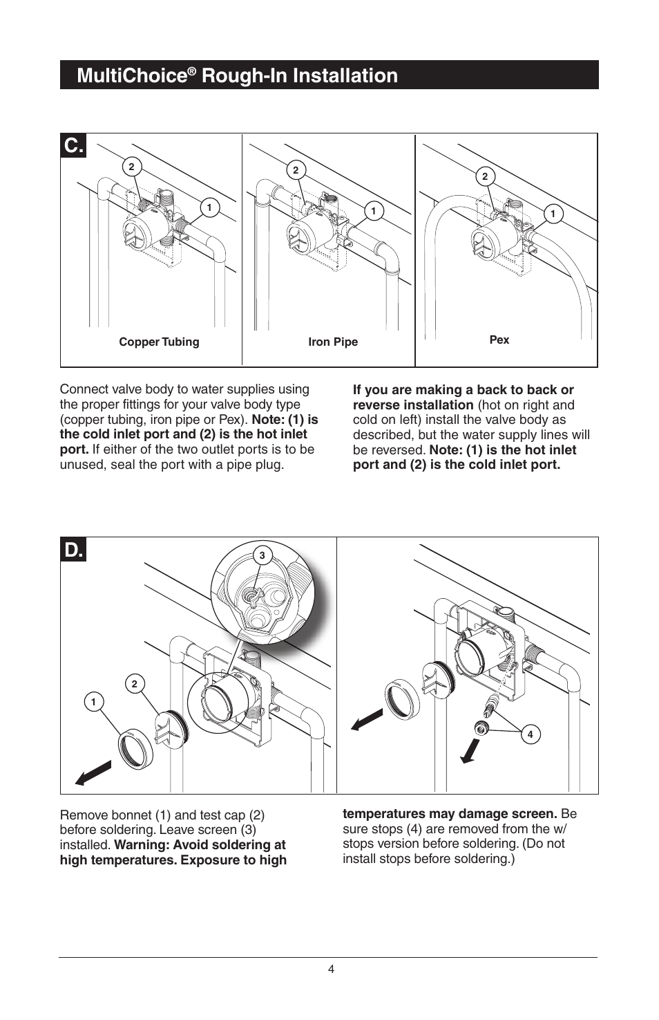 C. d, Multichoice, Rough-in installation | Factory Direct Hardware Delta T14278-H2OLHP User Manual | Page 6 / 34