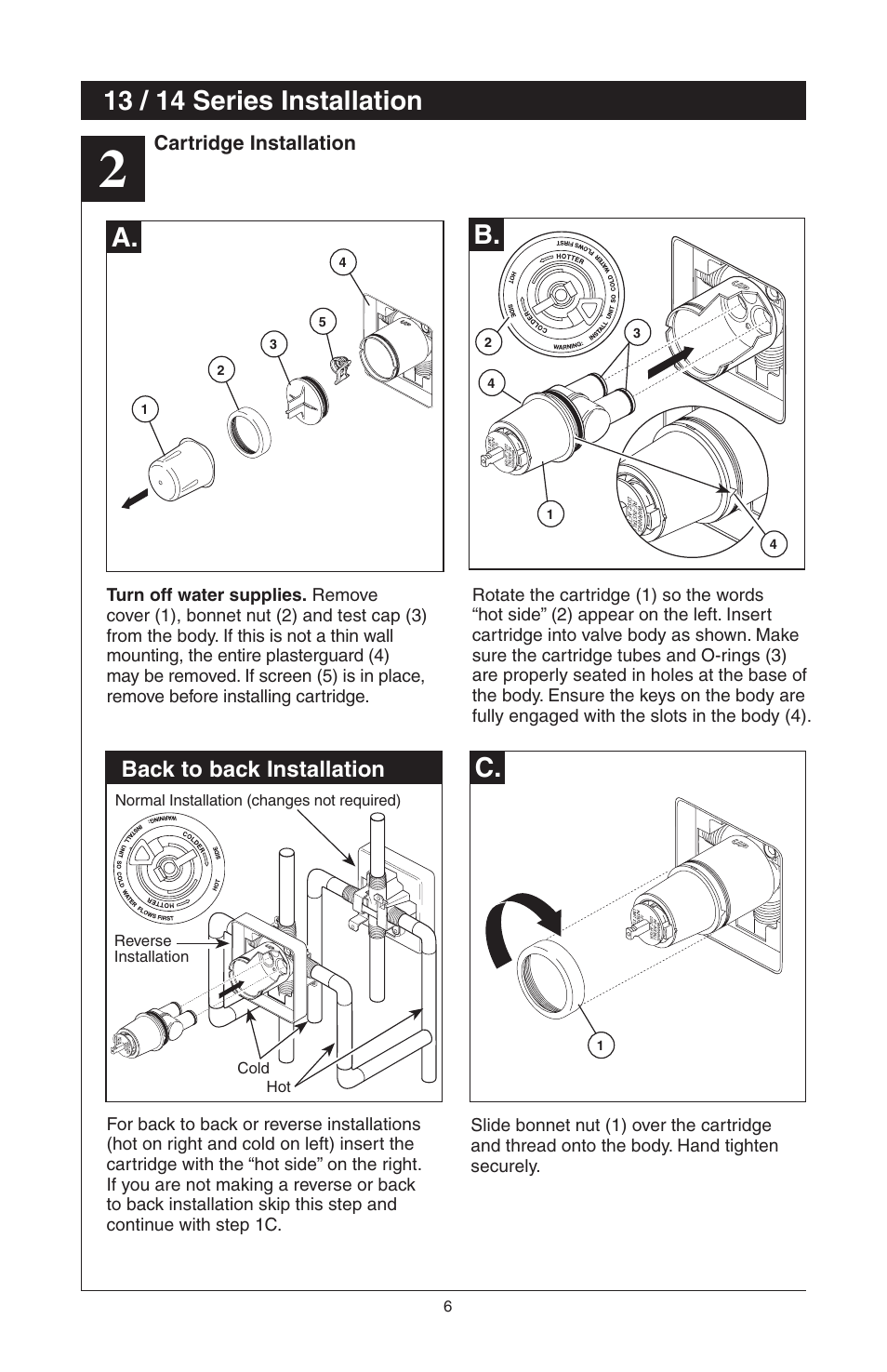 13 / 14 series installation, A. c, Back to back installation | Factory Direct Hardware Delta T14278-H2OLHP User Manual | Page 8 / 34