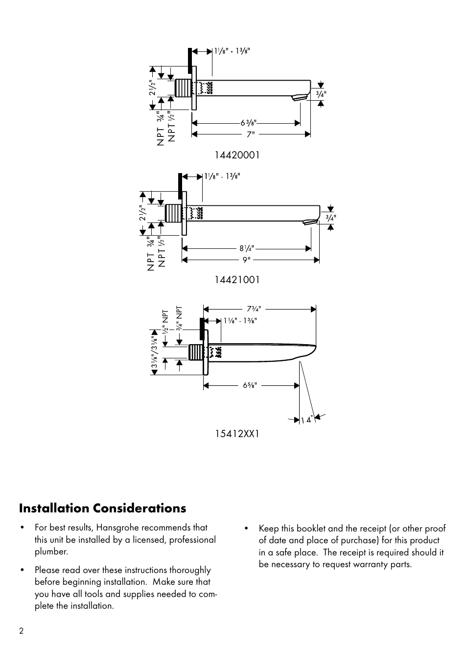 Installation considerations | Factory Direct Hardware Hansgrohe 14421 Metris S User Manual | Page 2 / 12