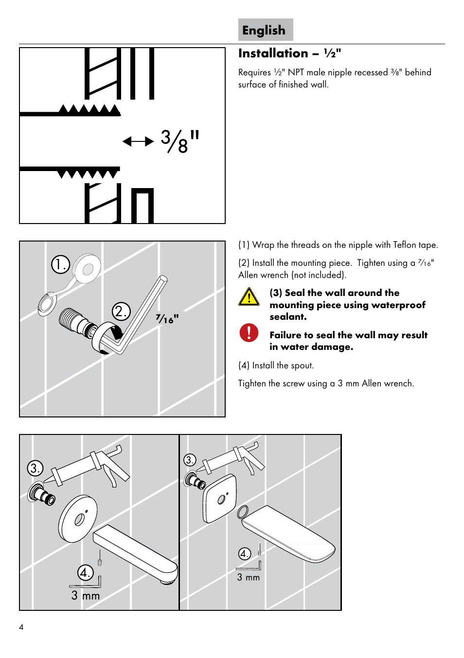 English installation | Factory Direct Hardware Hansgrohe 14421 Metris S User Manual | Page 4 / 12