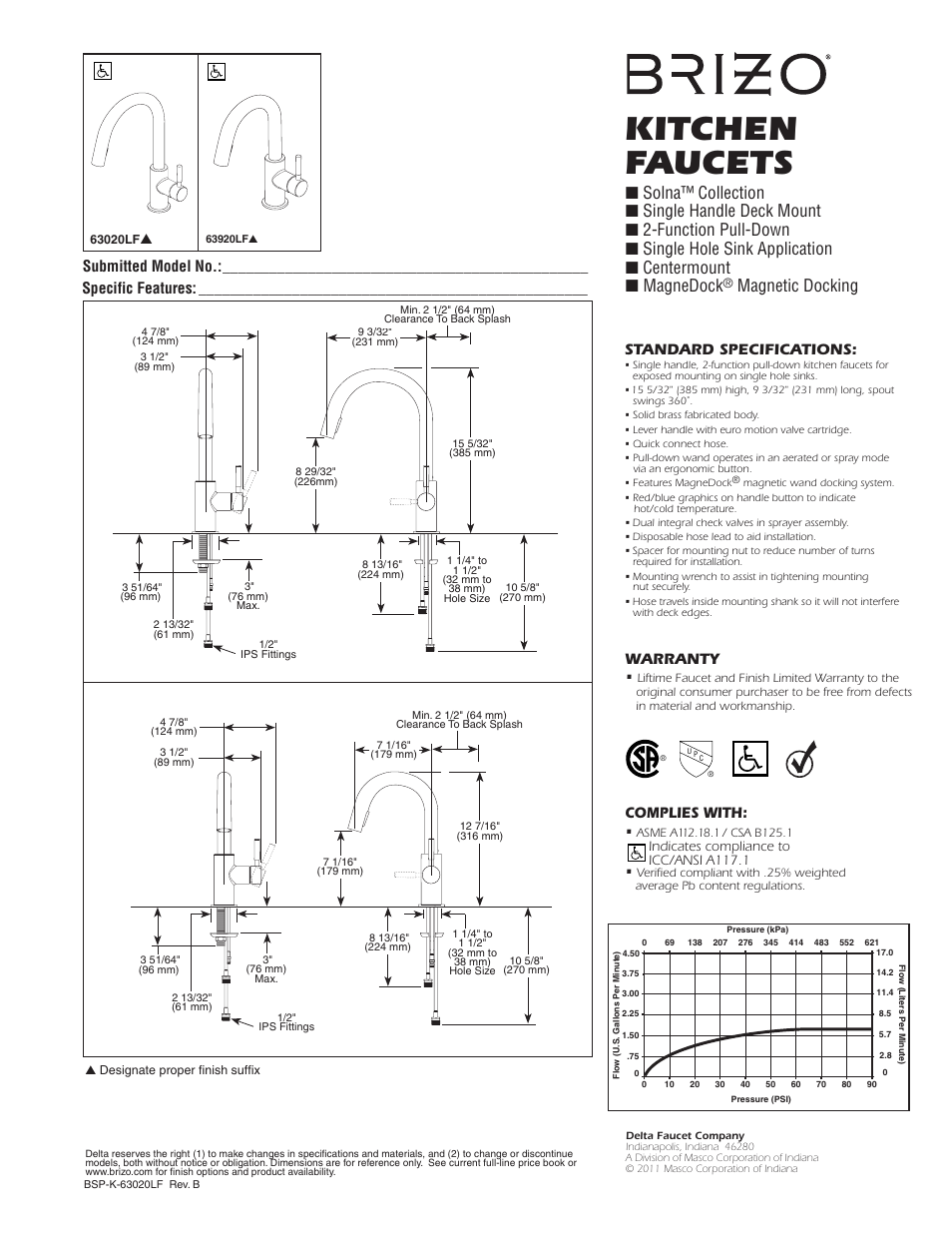 Factory Direct Hardware Brizo 63920LF Solna User Manual | 1 page