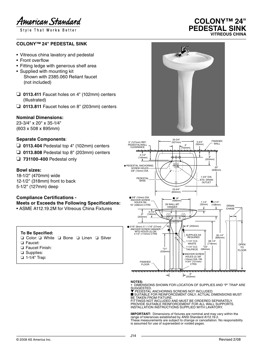 Factory Direct Hardware American Standard 0113.411 User Manual | 1 page