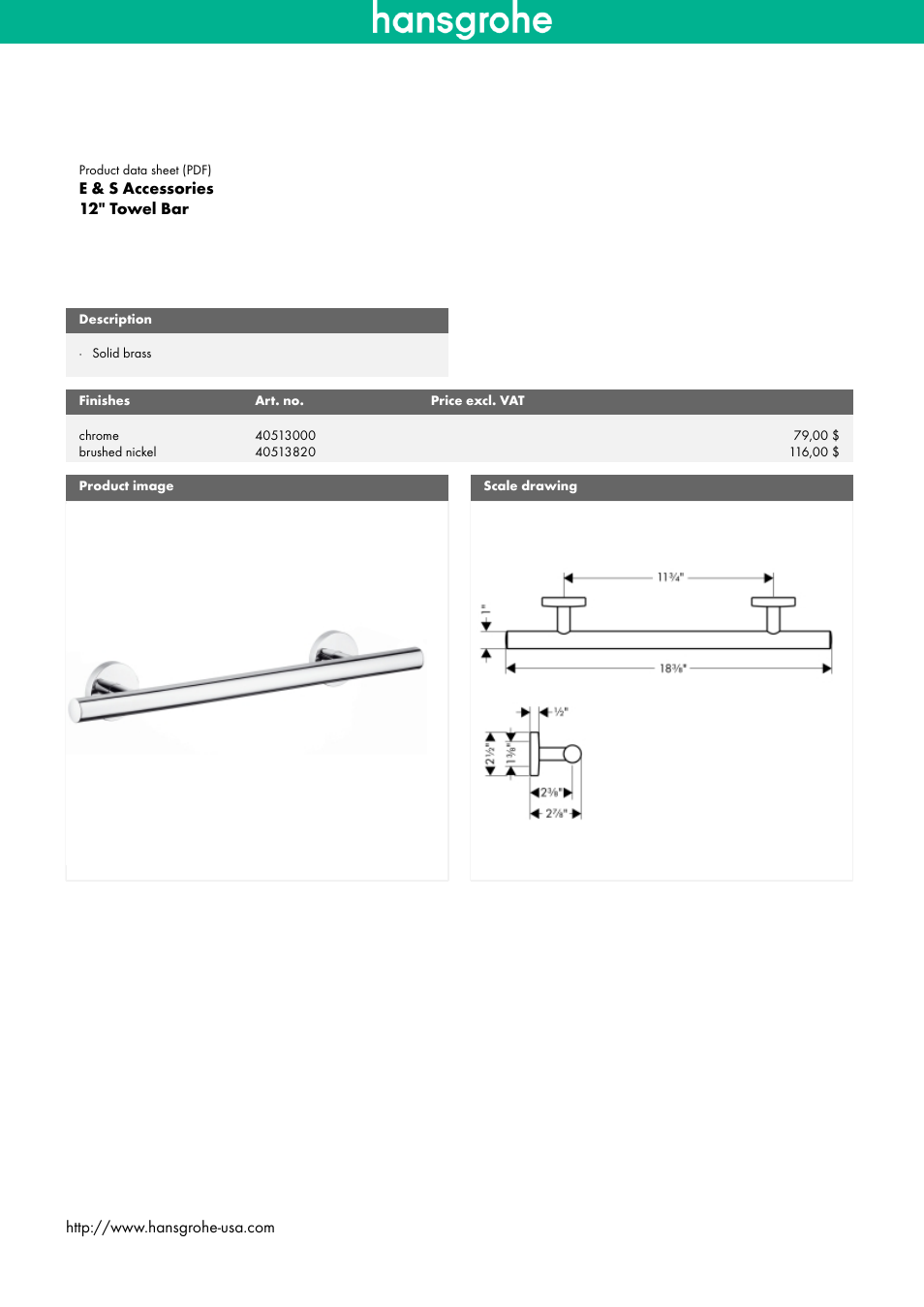 Factory Direct Hardware Hansgrohe 40513 E and S User Manual | 1 page