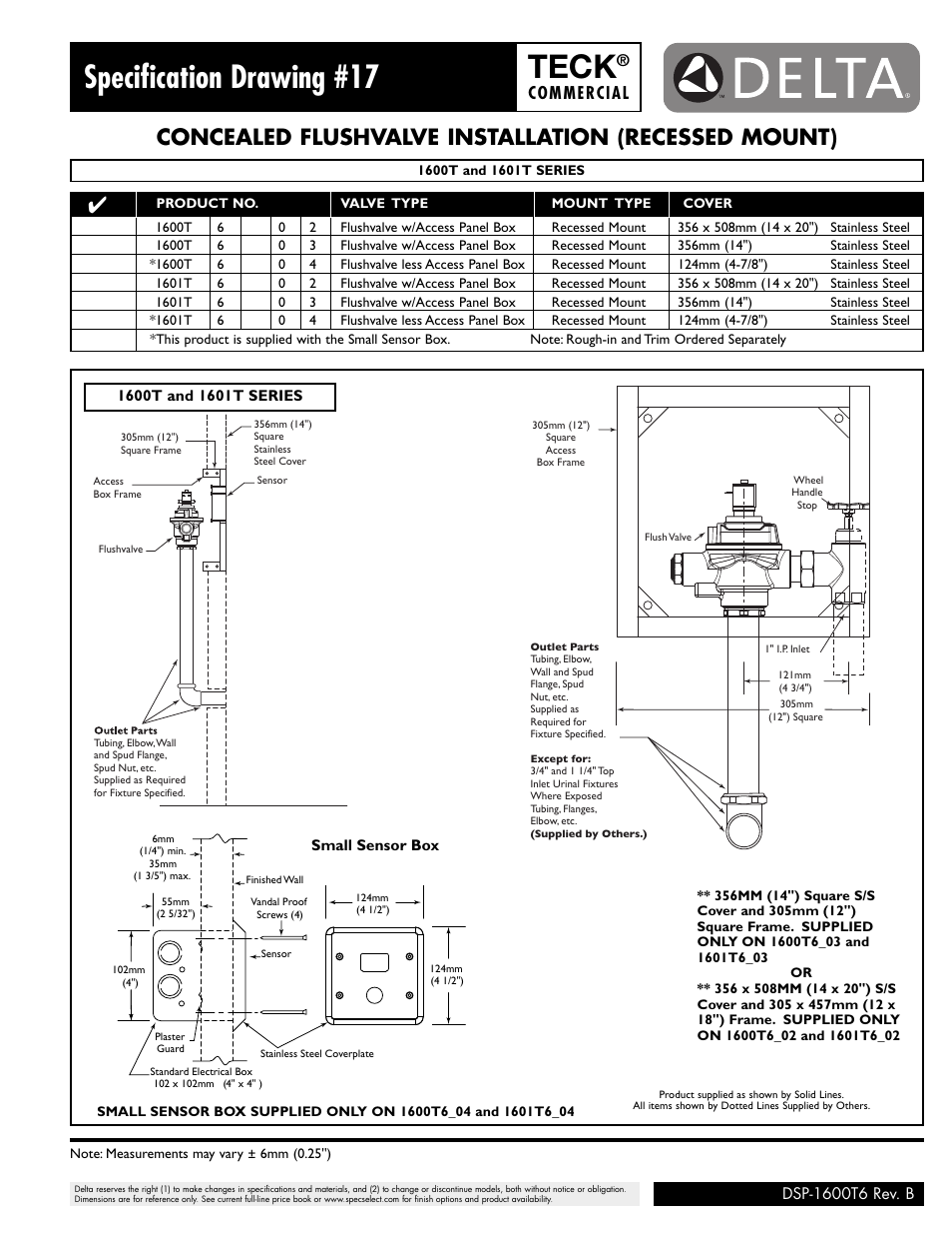 Teck, Specification drawing #17, Concealed flushvalve installation (recessed mount) | Commercial | Factory Direct Hardware Delta 1601T9006 User Manual | Page 3 / 3