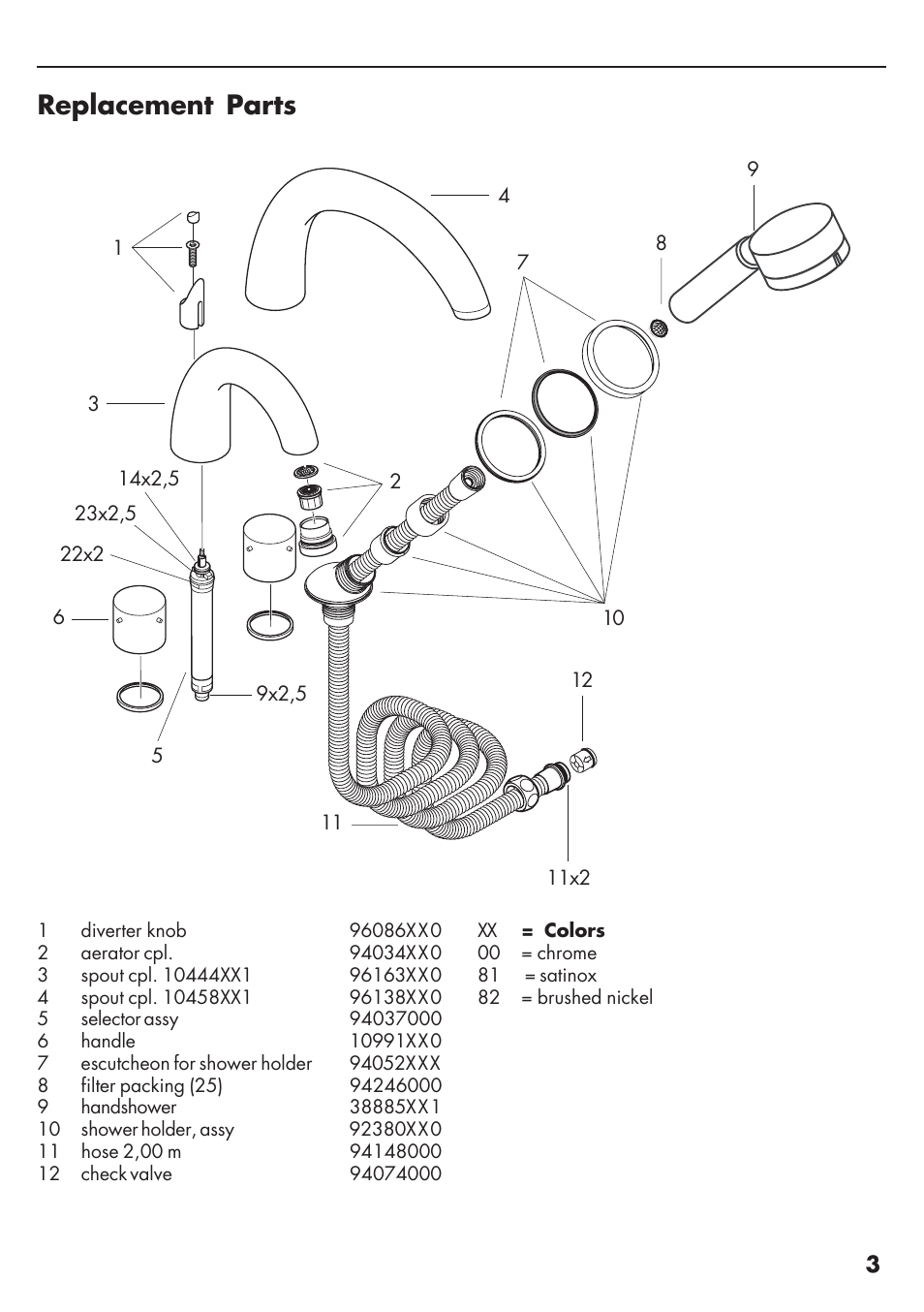 Replacement parts | Factory Direct Hardware Hansgrohe 10454 Axor Starck User Manual | Page 3 / 12