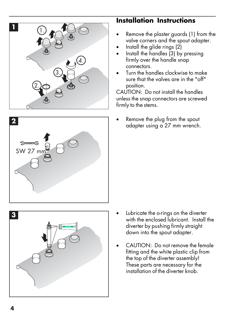 12 3 installation instructions | Factory Direct Hardware Hansgrohe 10454 Axor Starck User Manual | Page 4 / 12