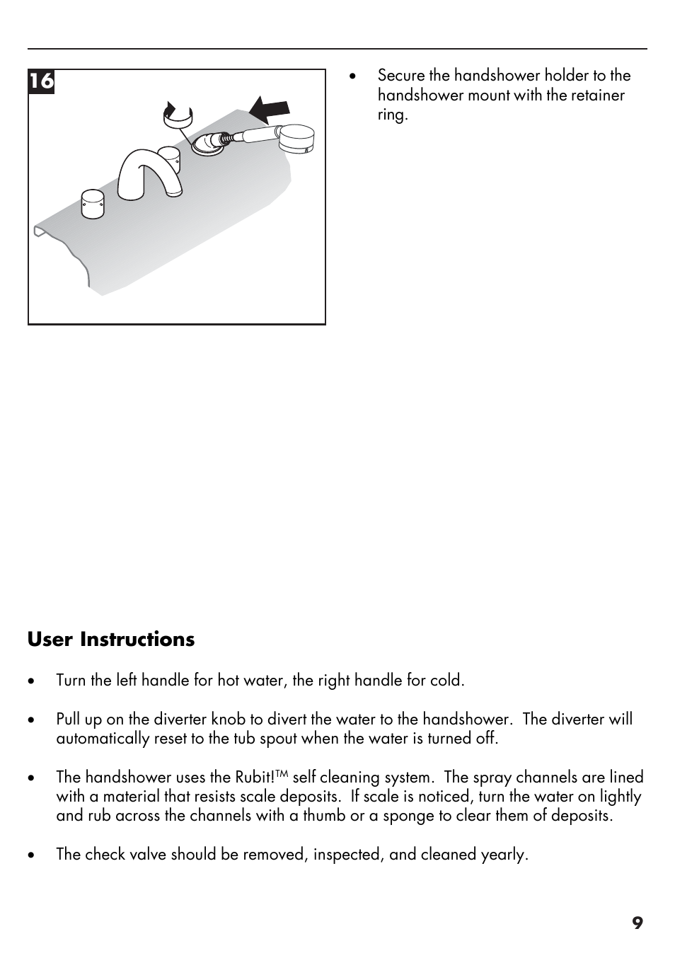 16 user instructions | Factory Direct Hardware Hansgrohe 10454 Axor Starck User Manual | Page 9 / 12