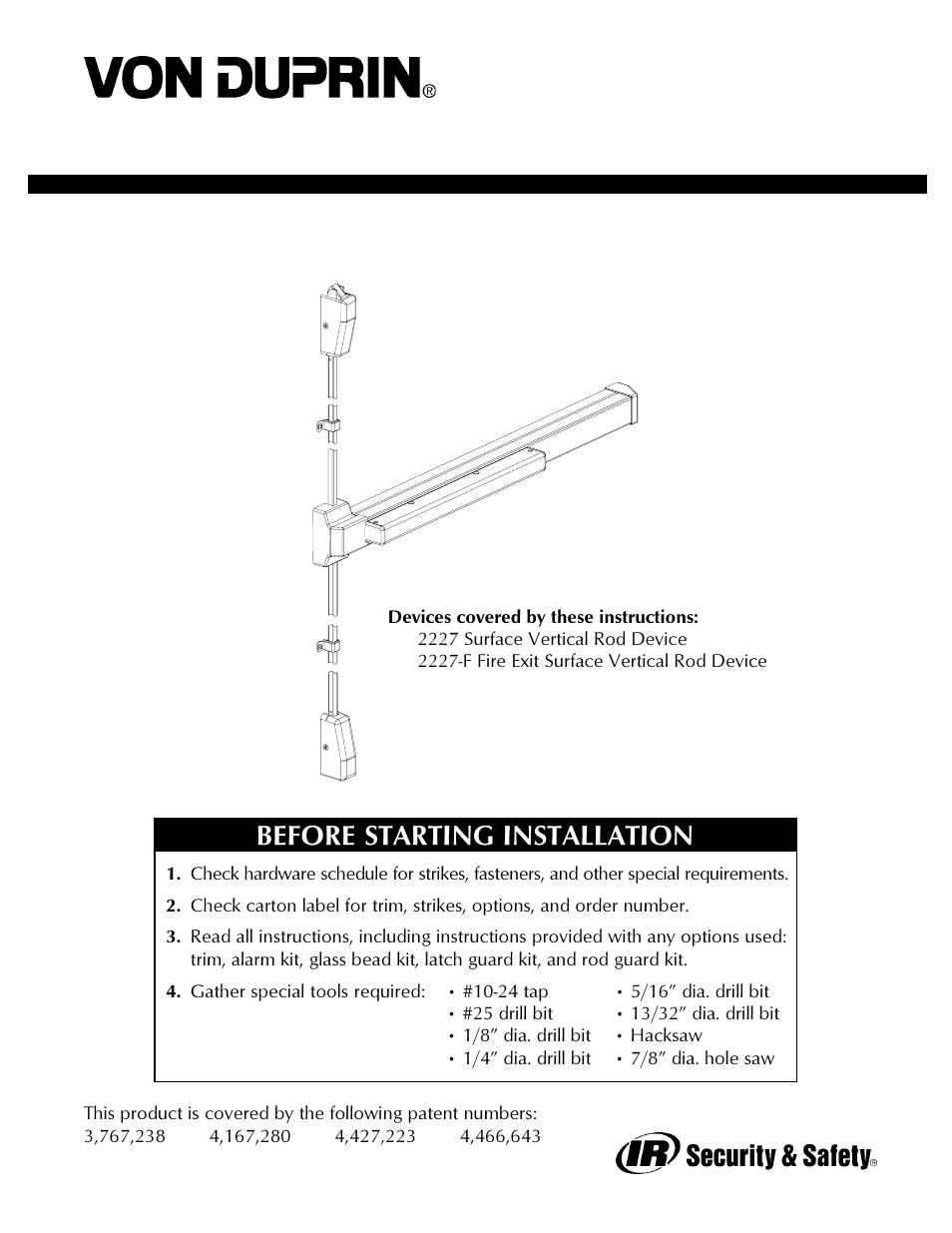 Factory Direct Hardware Von Duprin 2227EOF4 User Manual | 16 pages