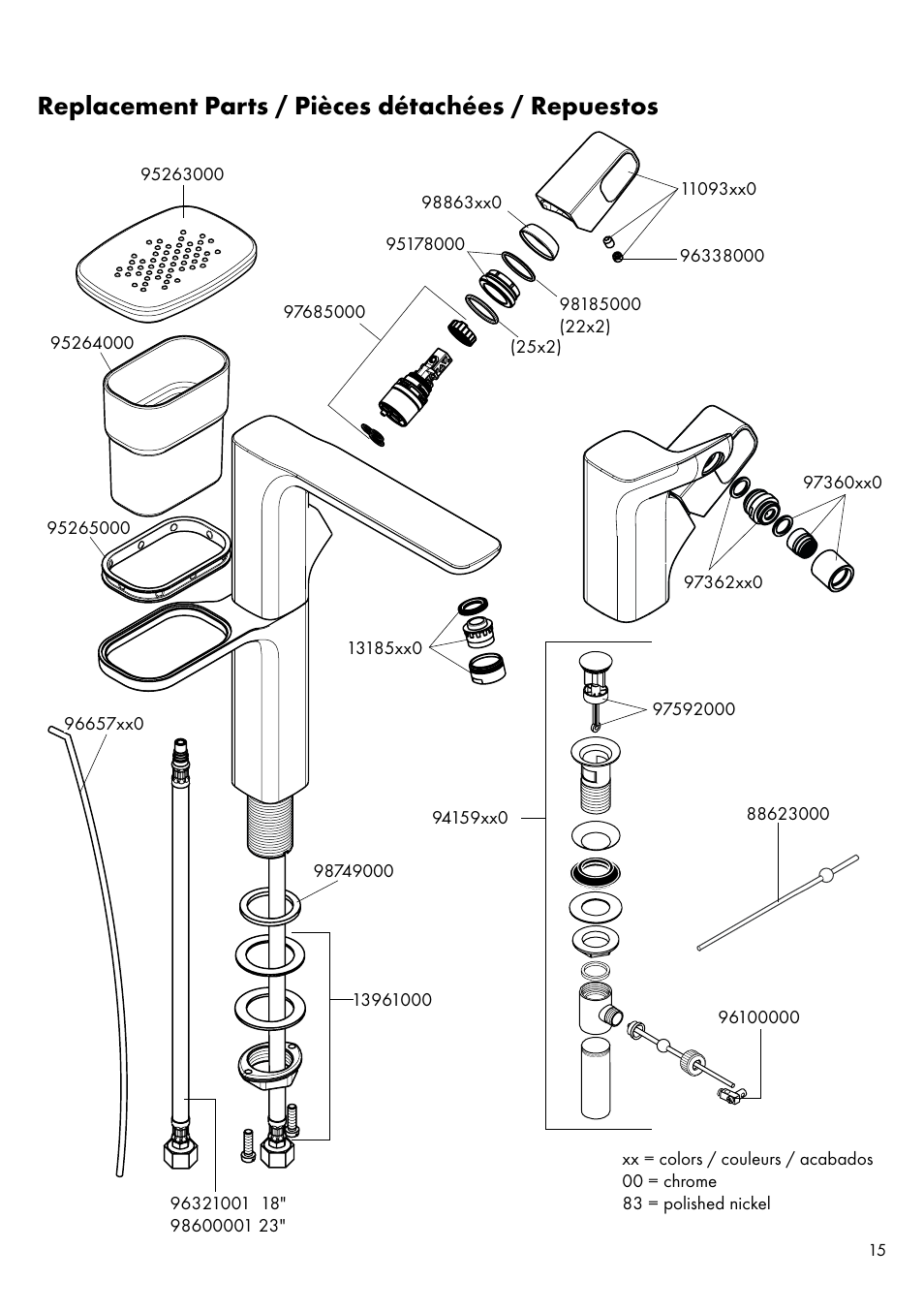Replacement parts / pièces détachées / repuestos | Factory Direct Hardware Hansgrohe 11020 User Manual | Page 15 / 20