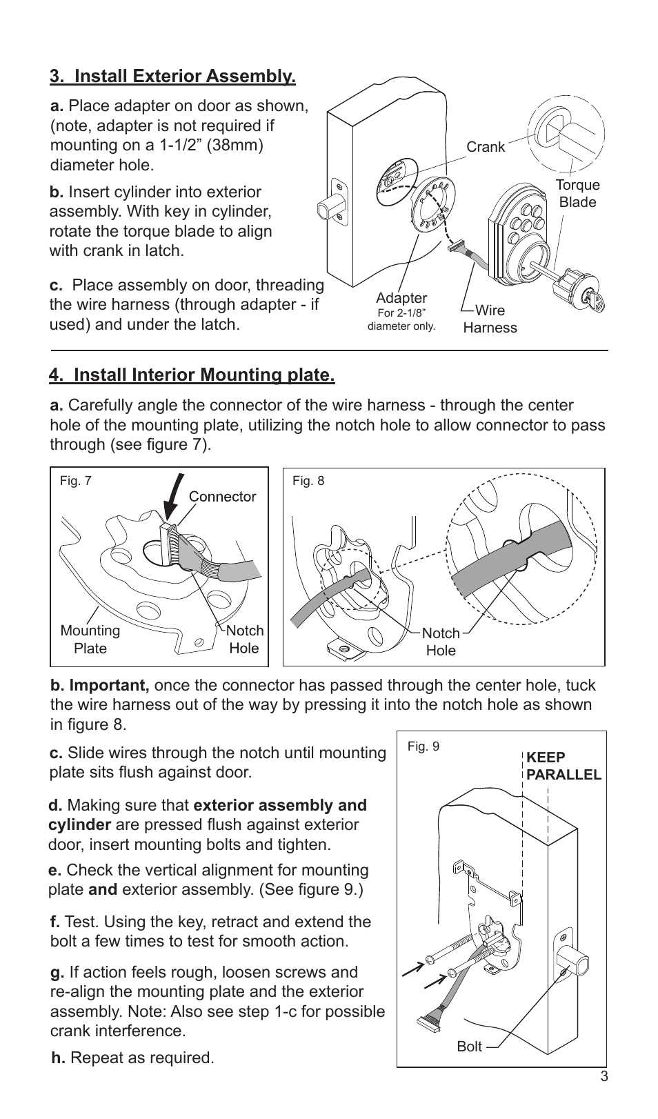 Install exterior assembly, Install interior mounting plate | Factory Direct Hardware Kwikset 907-S User Manual | Page 3 / 24