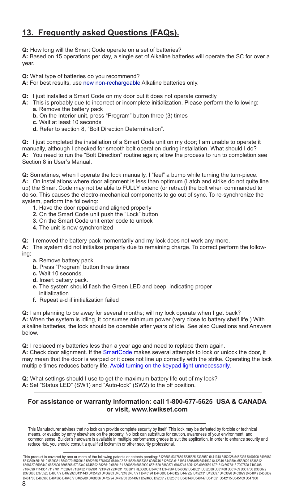 Frequently asked questions (faqs) | Factory Direct Hardware Kwikset 907-S User Manual | Page 8 / 24