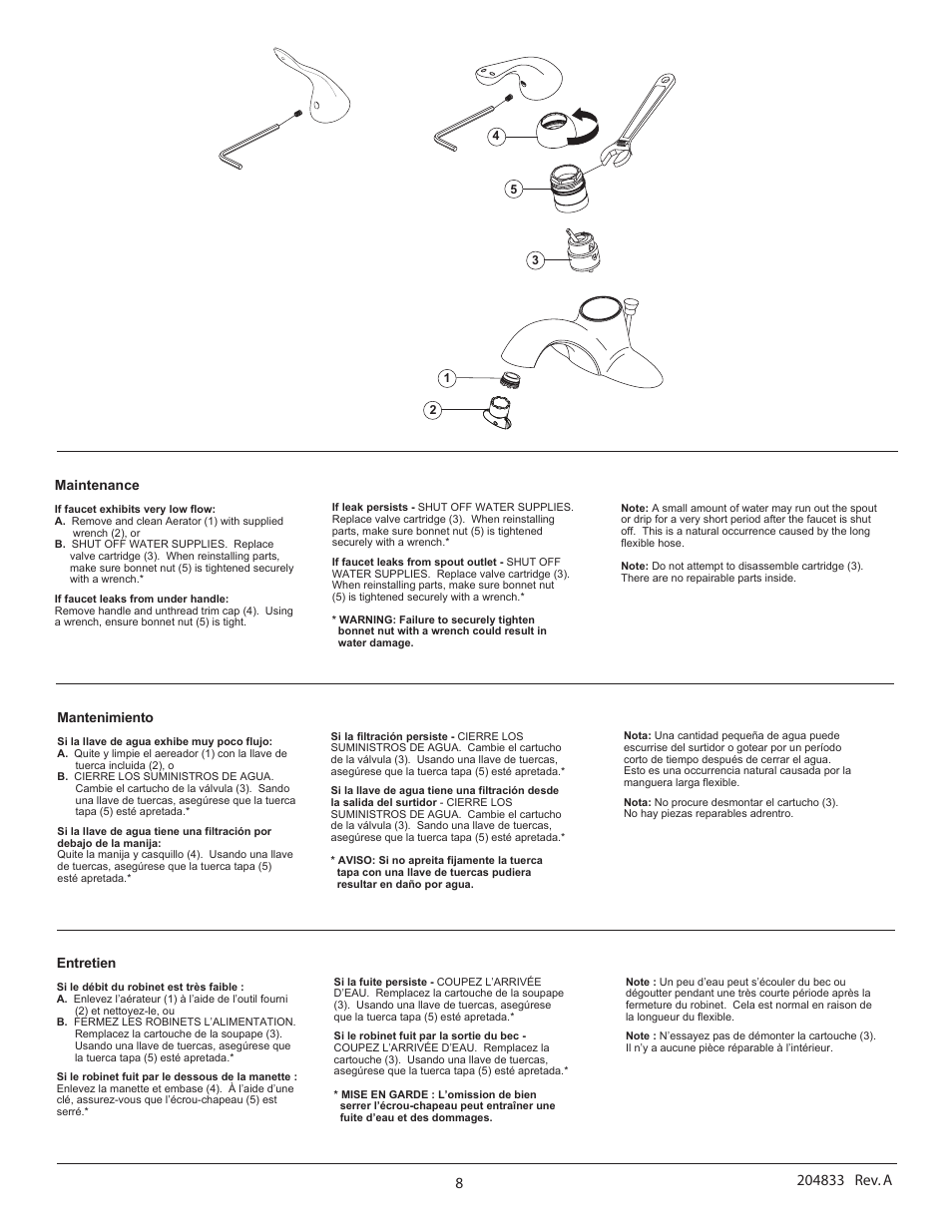 Maintenance, Mantenimiento, Entretien | Factory Direct Hardware Delta 590TP1150 User Manual | Page 8 / 10