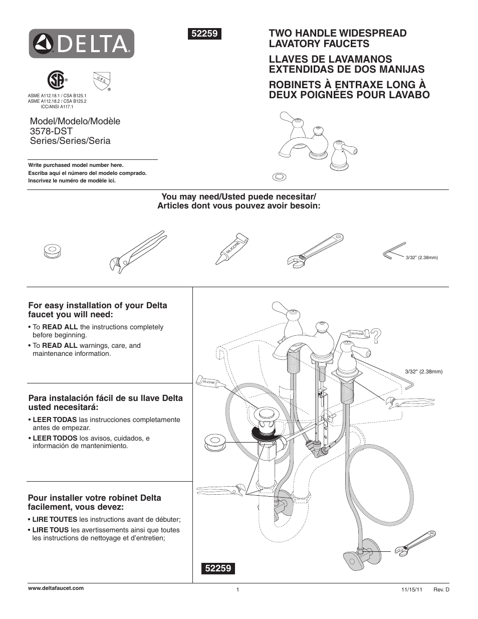 Factory Direct Hardware Delta 3578-MPU-DST User Manual | 12 pages