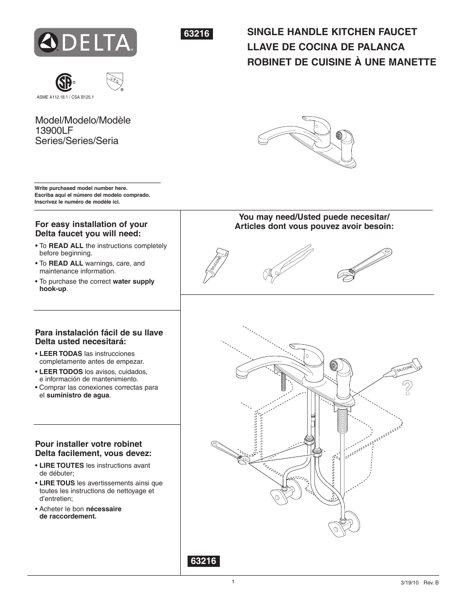 Factory Direct Hardware Delta 13900LF Classic User Manual | 6 pages