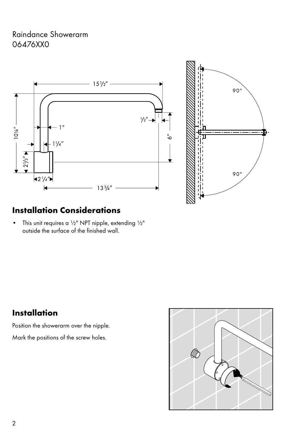 Installation | Factory Direct Hardware Hansgrohe 06476 Raindance User Manual | Page 2 / 8
