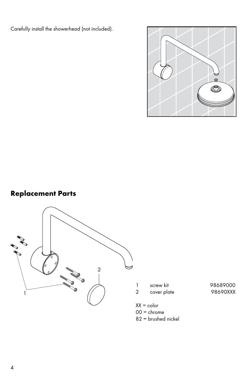 Replacement parts | Factory Direct Hardware Hansgrohe 06476 Raindance User Manual | Page 4 / 8