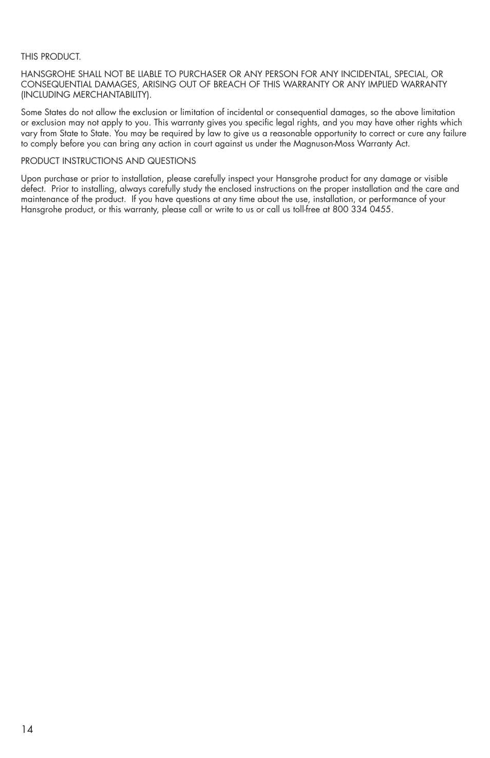 Factory Direct Hardware Hansgrohe 04170 Solaris E User Manual | Page 14 / 16