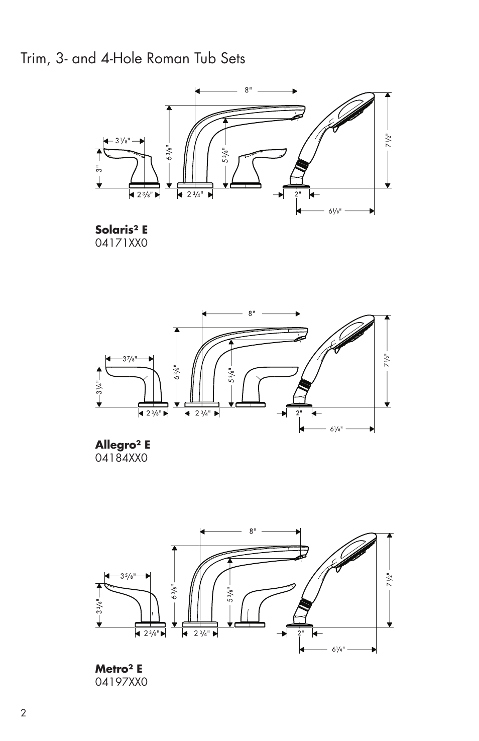 Trim, 3- and 4-hole roman tub sets | Factory Direct Hardware Hansgrohe 04170 Solaris E User Manual | Page 2 / 16