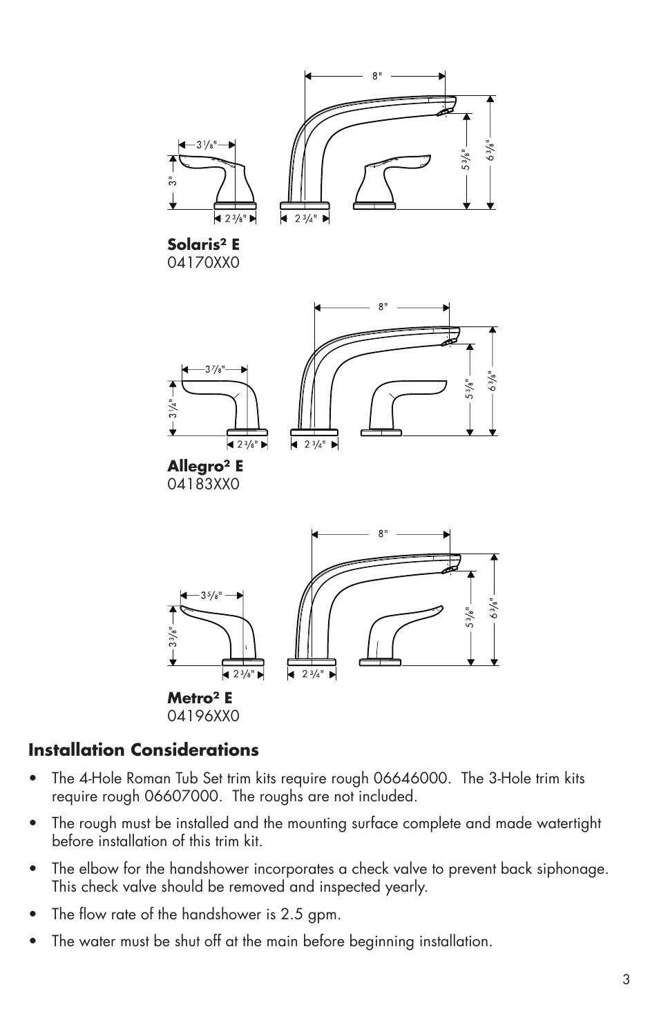 Factory Direct Hardware Hansgrohe 04170 Solaris E User Manual | Page 3 / 16