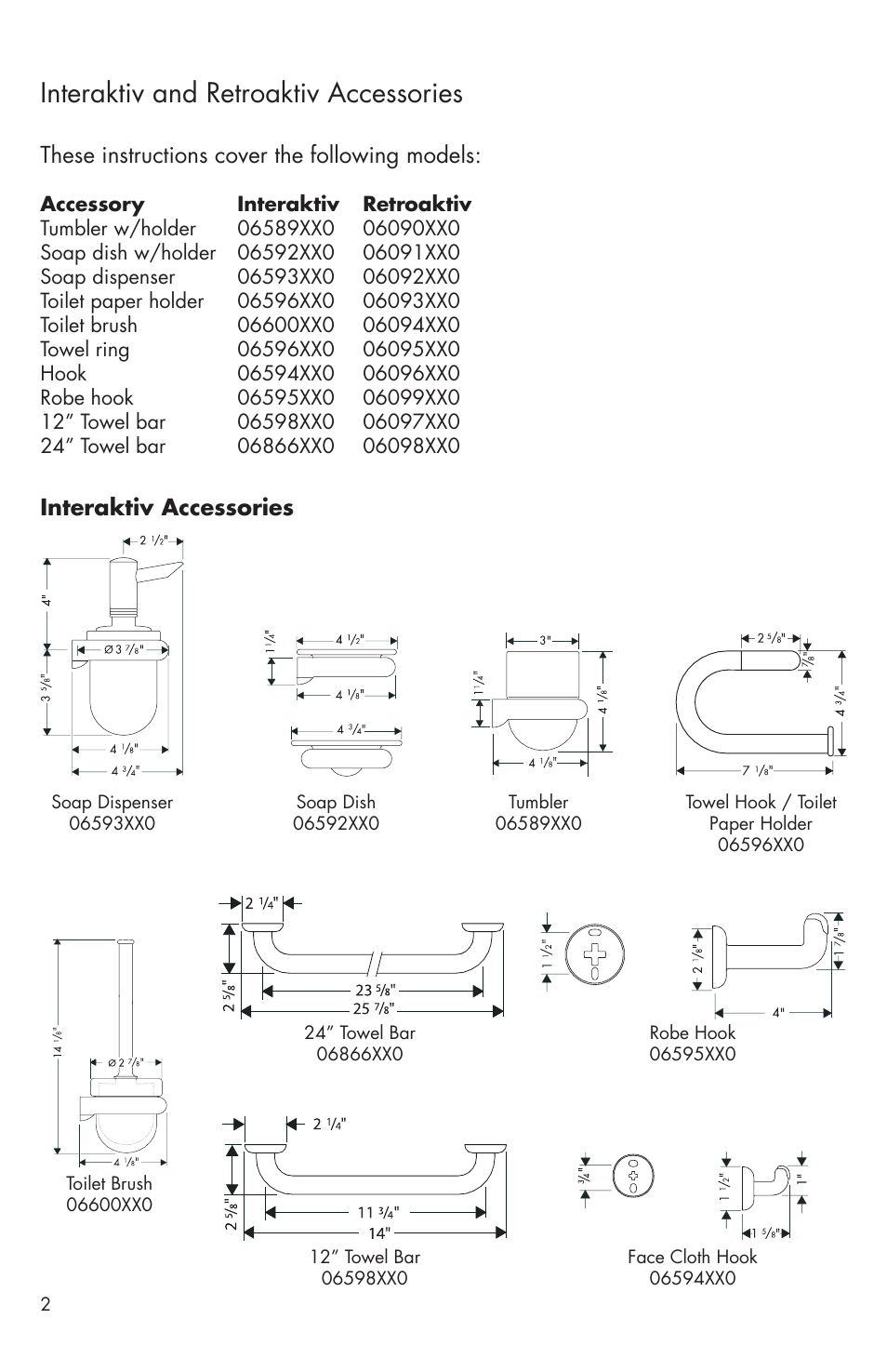 Interaktiv and retroaktiv accessories, Interaktiv accessories, These instructions cover the following models | Factory Direct Hardware Hansgrohe 06096 C User Manual | Page 2 / 12