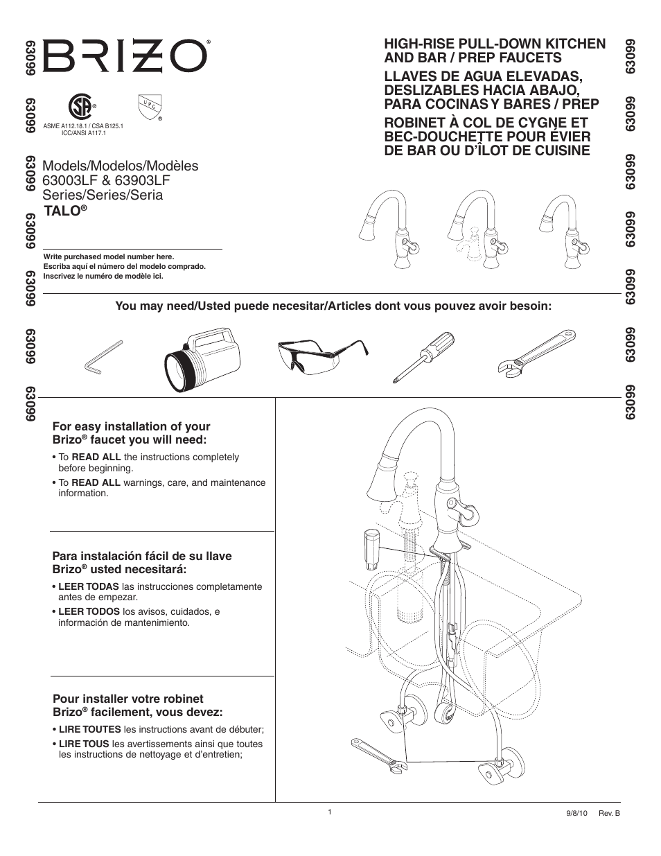 Factory Direct Hardware Brizo 63903LF Talo User Manual | 12 pages