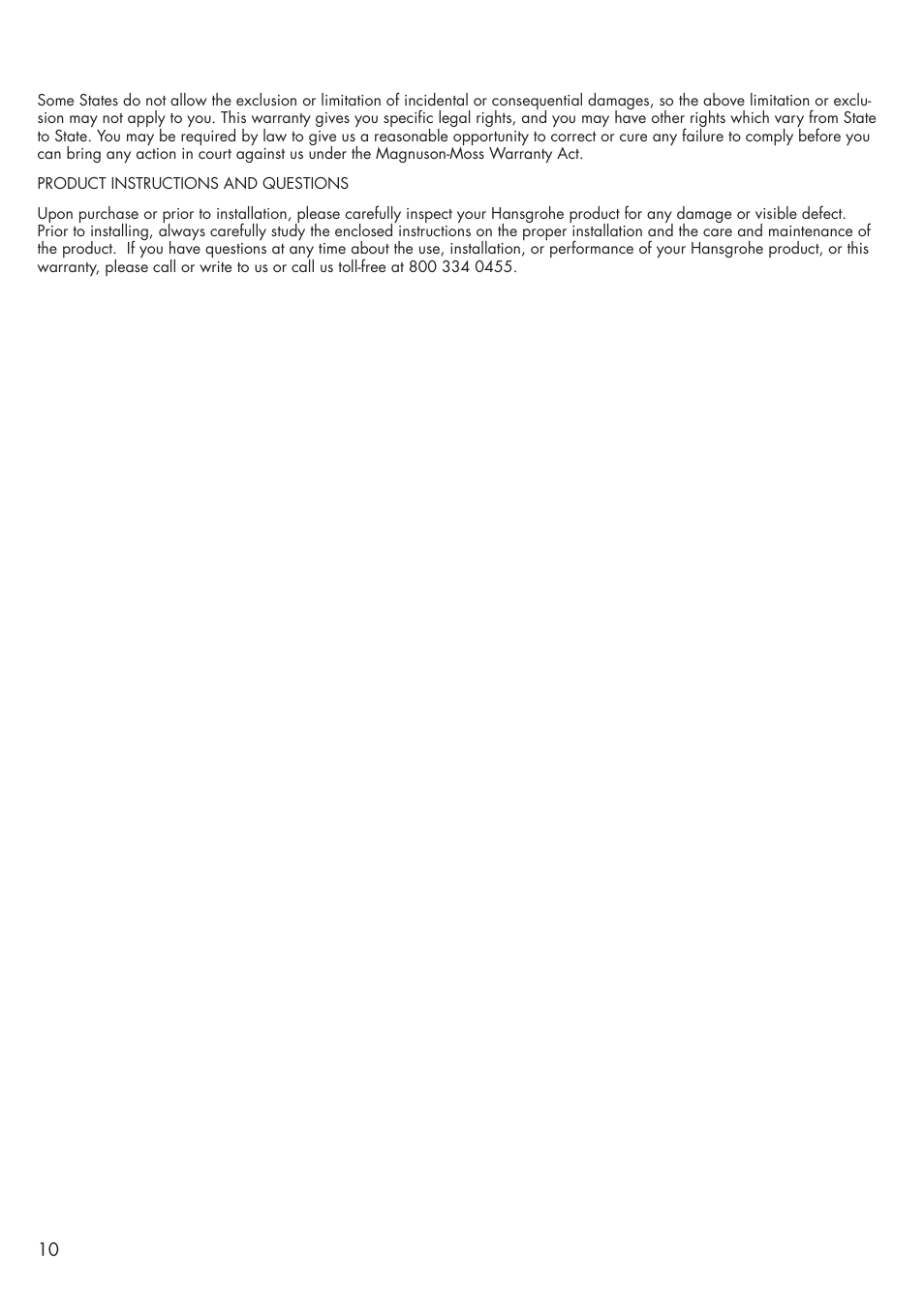 Factory Direct Hardware Hansgrohe 16514 User Manual | Page 10 / 12