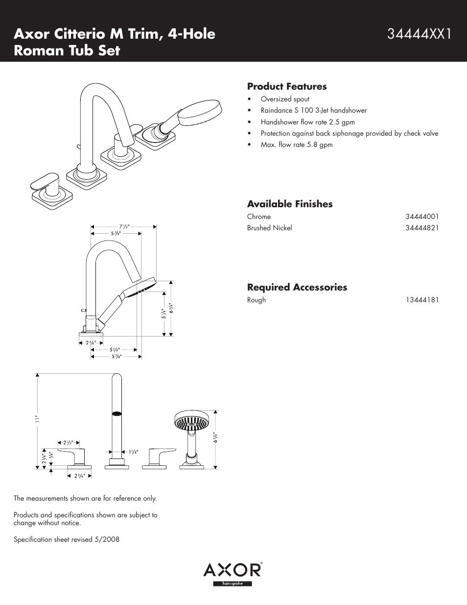 Factory Direct Hardware Hansgrohe 34444 Axor Citterio M User Manual | 1 page