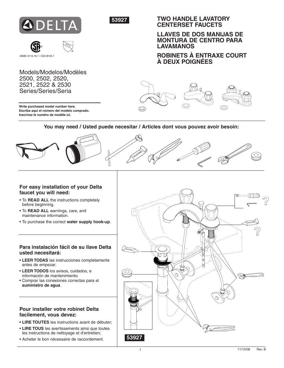 Factory Direct Hardware Delta 2500LF User Manual | 8 pages