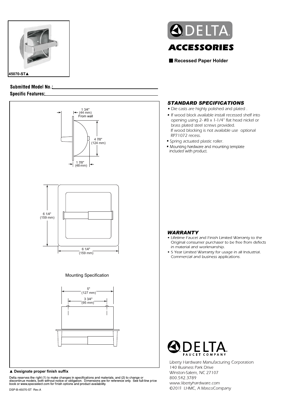Factory Direct Hardware Delta 45070 User Manual | 1 page