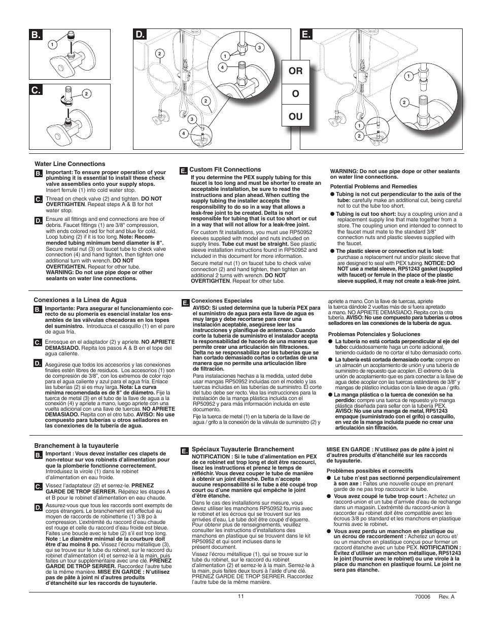 B. e, C. d, Or o ou | Factory Direct Hardware Brizo 64355LF Vuelo User Manual | Page 11 / 16