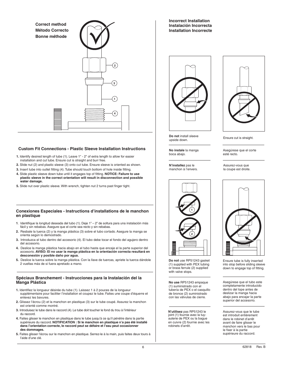 Correct method método correcto bonne méthode | Factory Direct Hardware Delta 9955-DST Victorian User Manual | Page 6 / 12