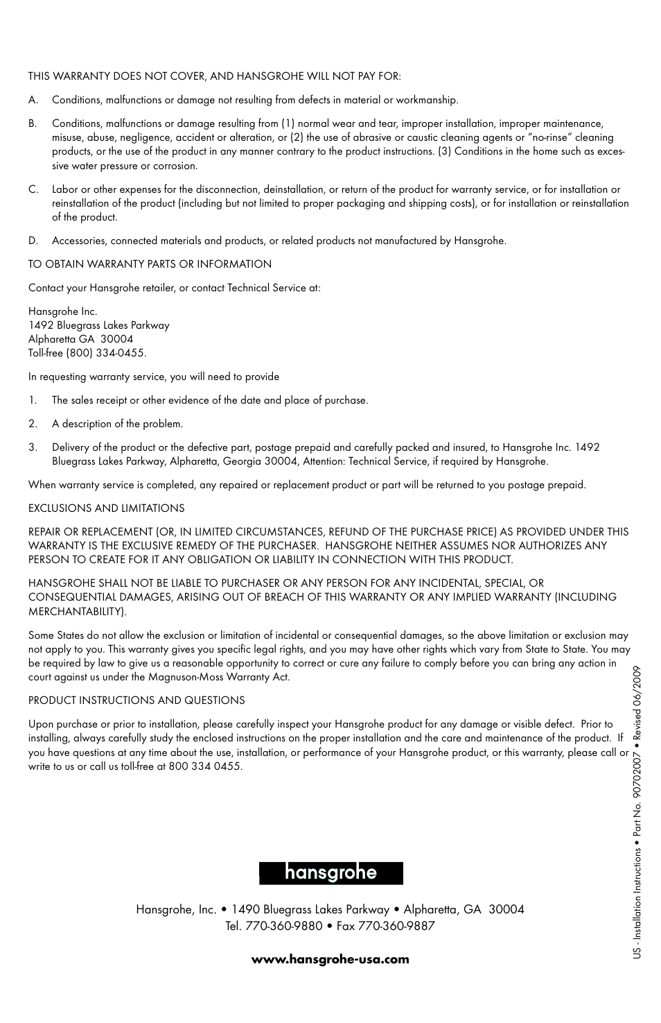 Factory Direct Hardware Hansgrohe 27451 Axor Starck User Manual | Page 4 / 4