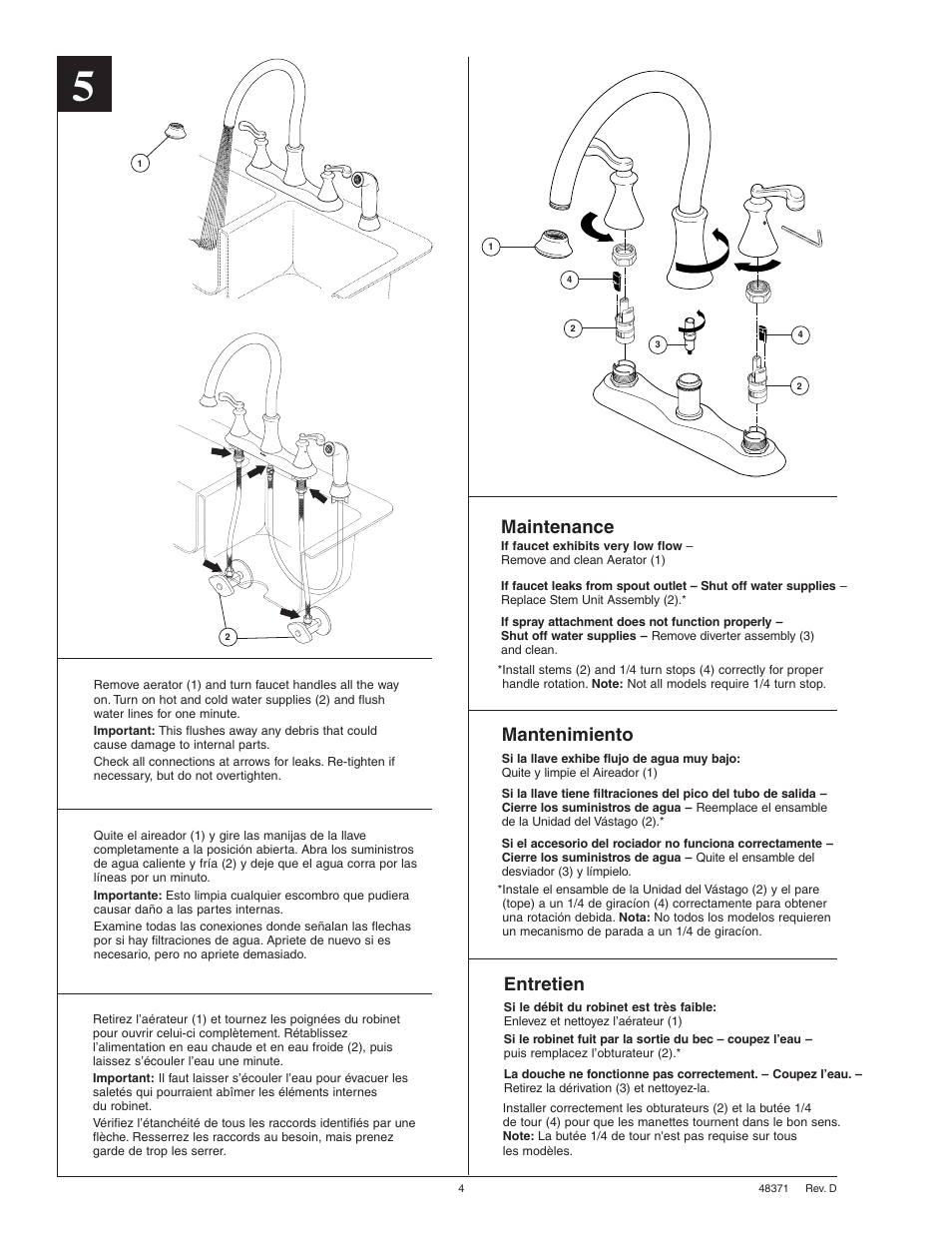 Entretien, Mantenimiento, Maintenance | Factory Direct Hardware Delta 21925LF Vessona User Manual | Page 4 / 6