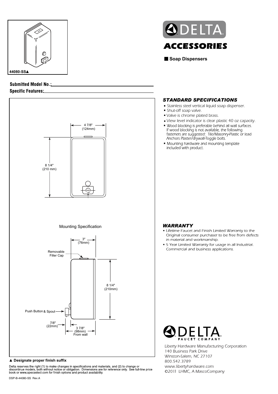 Factory Direct Hardware Delta 44080 User Manual | 1 page