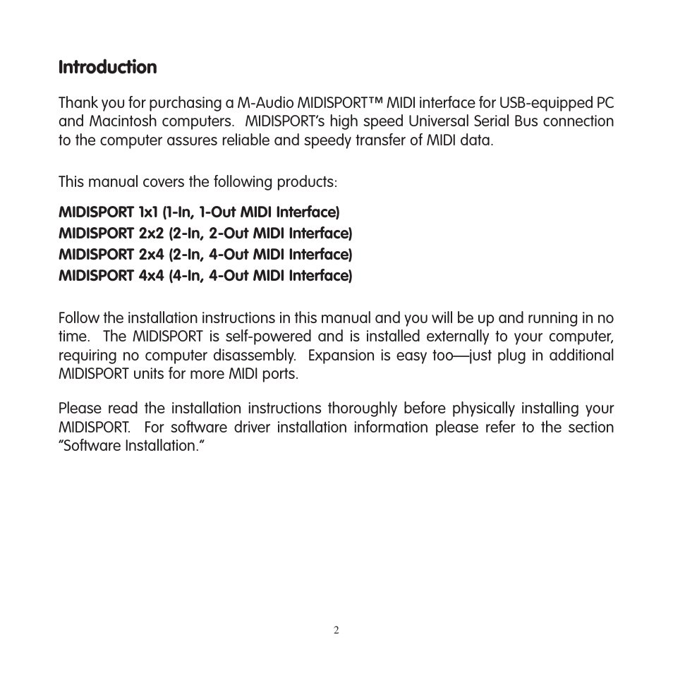 Introduction | M-AUDIO MIDISPORT 2x4 User Manual | Page 3 / 26