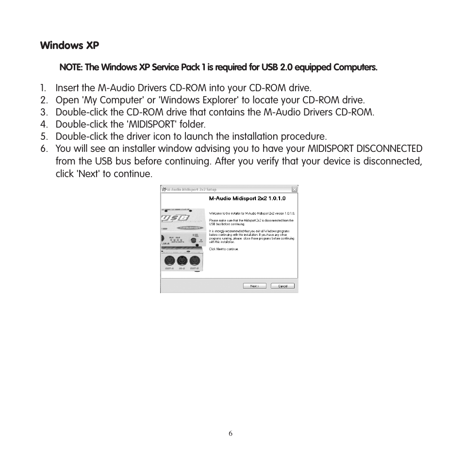 Windows xp | M-AUDIO MIDISPORT 2x4 User Manual | Page 7 / 26