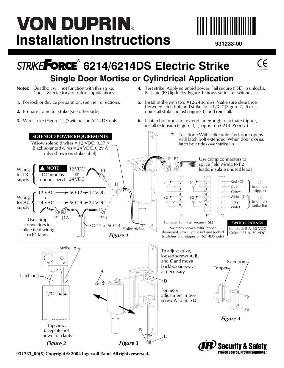 Factory Direct Hardware Von Duprin 6214 User Manual | 2 pages