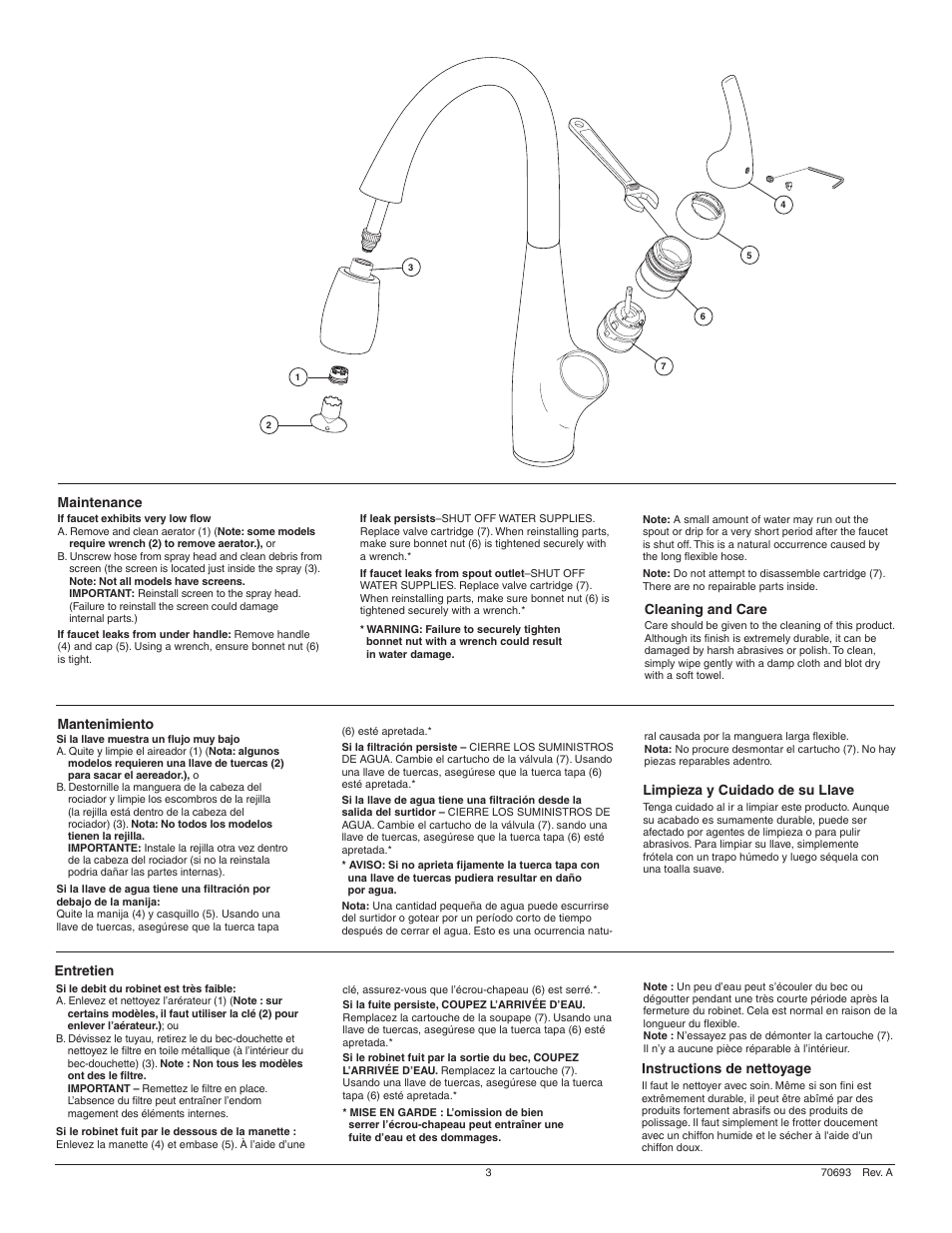 Maintenance, Mantenimiento, Entretien | Cleaning and care, Instructions de nettoyage, Limpieza y cuidado de su llave | Factory Direct Hardware Delta 16930-DST Jordan User Manual | Page 3 / 16